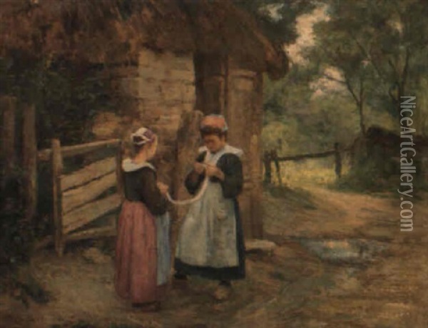 Jeunes Bretonnes Devant Une Ferme Oil Painting - Maurice Grun