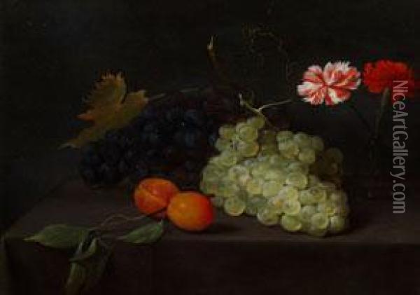 Stilleben Mit Hellen Und Dunklen Trauben, Mit Aprikosen Und Nelken Oil Painting - Jacob Fopsen van Es