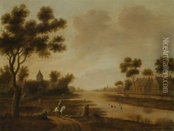 A Landscape Wirth Travellers On A Path Oil Painting - Joachim Govertsz Camphuysen