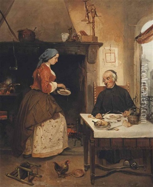 La Cena Del Prete Oil Painting - Domenico Induno