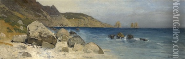 Felsenkuste Bei Capri Mit Blick Auf Die Faraglioni Oil Painting - Eduard Fischer