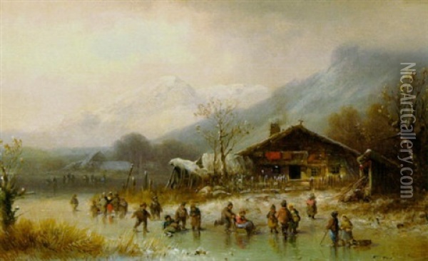 Winterfreuden Vor Dem Bauernhaus Oil Painting - Anton Doll