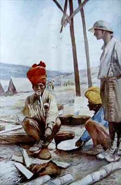 Indian Cavalrymen at Rest Oil Painting - Francois Flameng