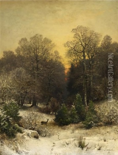 Abenddammerung Uber Dem Winterwald Oil Painting - Sophus Jacobsen