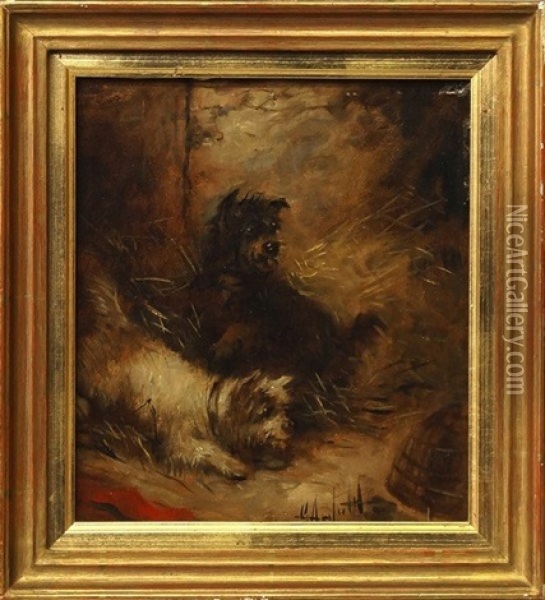 Terriers Ratting And Spaniel And Terrier Waiting Oil Painting - George Armfield