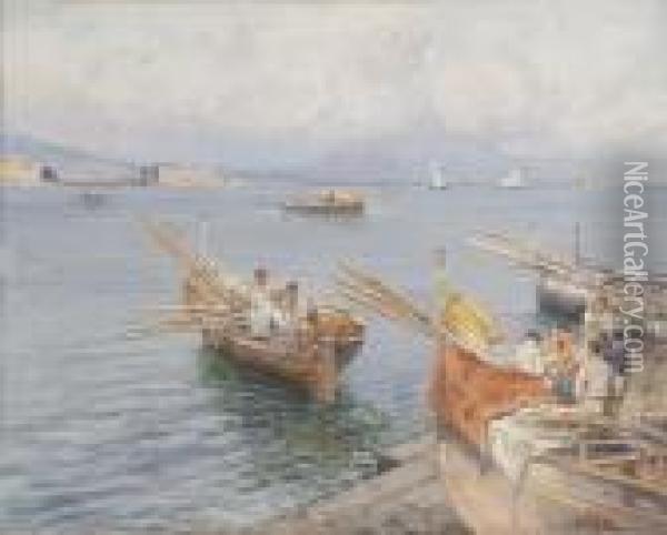 Napoli, Barche E Pescatori Nel Golfo Oil Painting - Attilio Pratella