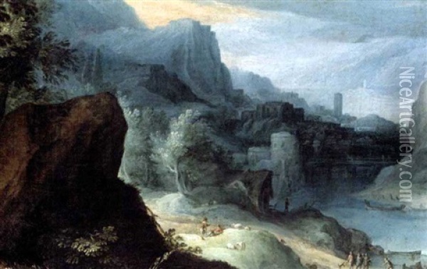 Extensive River Landscape With Figures Beside A Road Oil Painting - Paul Bril