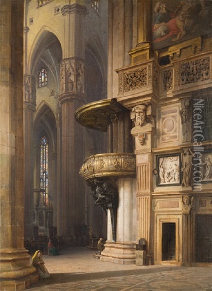 Interno Del Duomo Di Milano Oil Painting - Luigi Bisi