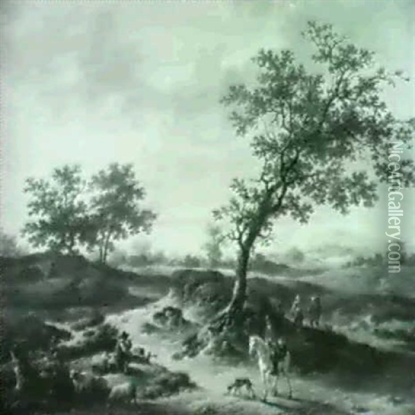 Wooded Landscape With A Rider And Other Figurs Oil Painting - Hendrick de Meyer the Younger