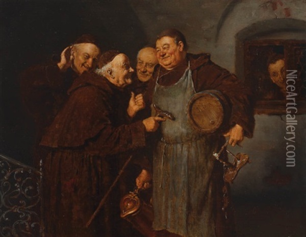 Party At The Monastery Oil Painting - Eduard von Gruetzner