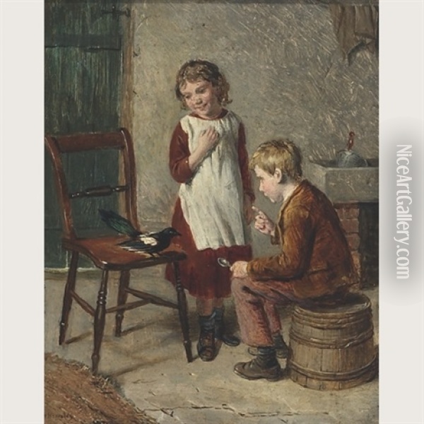 Who Stole The Spoon (+ Combing Dolly's Hair; Pair) Oil Painting - William Hemsley