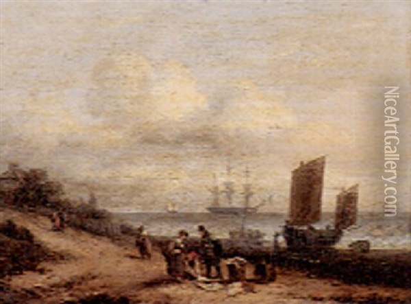 Catch On The Sea Shore Oil Painting - Thomas Luny