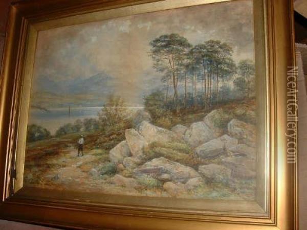 A Landscape With Figure Inforeground Oil Painting - Joseph Alexander Ames