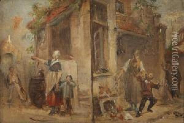 Tweeledige Olieverfschets Met Deugnietentafereel Oil Painting - Jan David Col