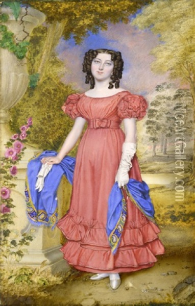 Portrait Of A Lady In Pink Dress Oil Painting - Walter Stephens Lethbridge