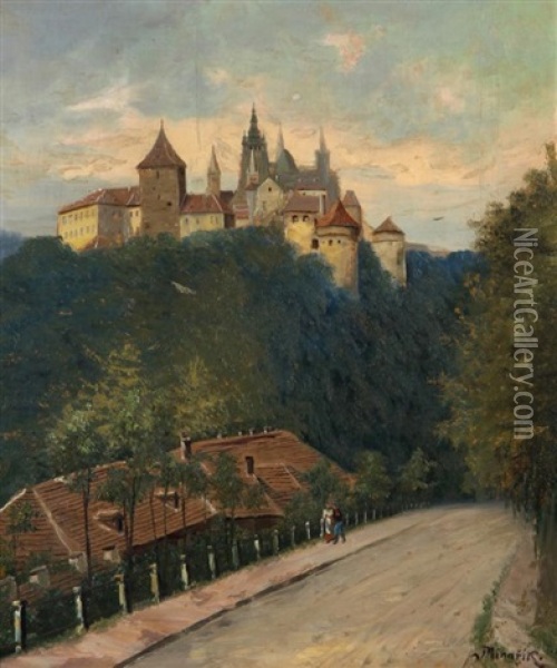 Die Prager Burg, Von Der Chotkova-strase Aus Gesehen Oil Painting - Jan B. Minarik