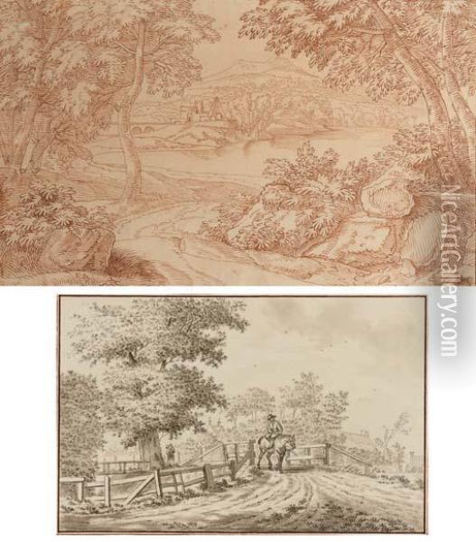 An Italianate Wooded Landscape Oil Painting - Adriaen Van Der Kabel