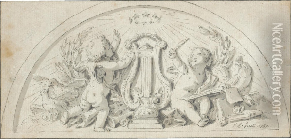 Six Designs With Putti 
Accompanied By Musical Instruments And Other Attributes Of The Liberal 
Arts Oil Painting - Jean-Baptiste Huet I