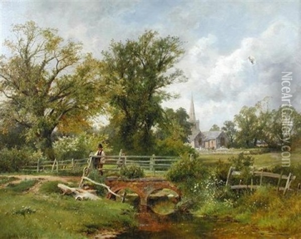 Knighton Church Near Leicester Oil Painting - David Bates