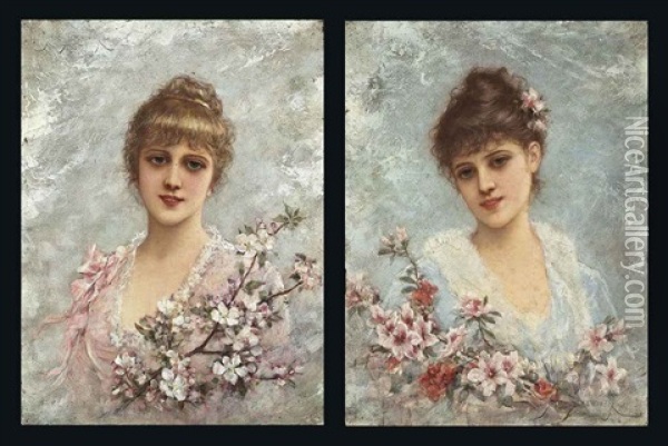 Maidens Of Spring (pair) Oil Painting - Emile Eisman-Semenowsky
