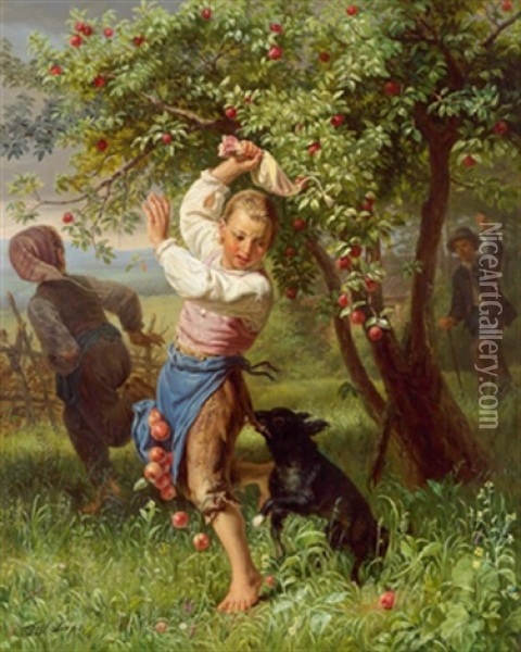 Die Kleinen Apfeldiebe Oil Painting - Leopold Till