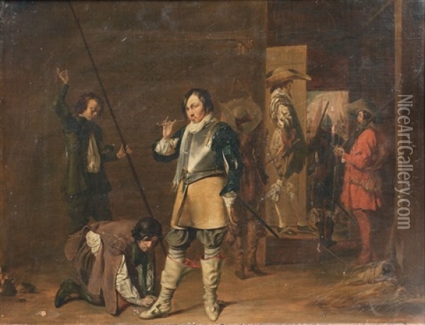 A Guardroom Interior With The Call To Arms Oil Painting - Pieter Jacobs Codde
