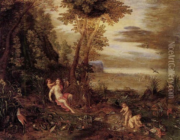 Allegoria Dell'acqua Oil Painting - Jan van Kessel the Elder