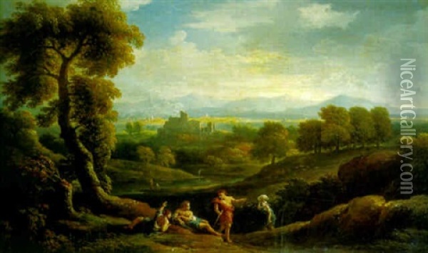 Classical Landscape With Peasants In The Foreground Oil Painting - Jan Frans van Bloemen