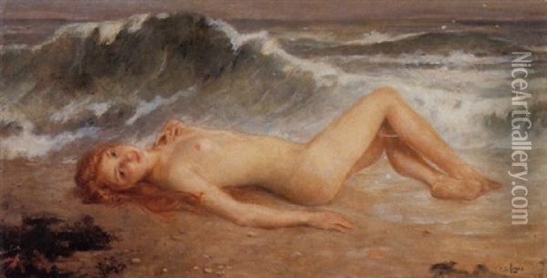 The Nude And The Wave Oil Painting - Charles Amable Lenoir