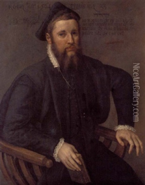 Portrait Of A Jewish Scholar In Black Robes And A Black Hat, A Book In His Hand Oil Painting - Bartolomeo Passarotti