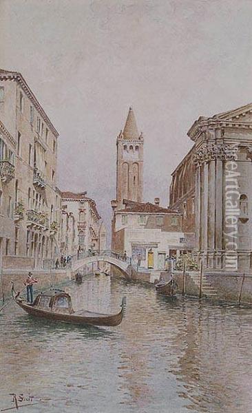 Canal De Venecia Con Gondola Oil Painting - Rafael Senet y Perez