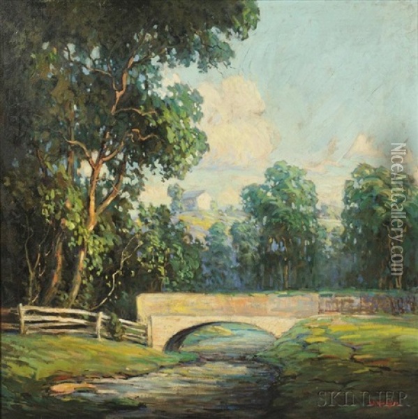 Summer Landscape With River And Bridge Oil Painting - Walter Koeniger