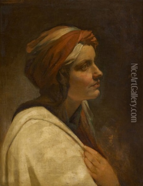 Jeune Femme Au Turban (orientaliste) Oil Painting - Hippolyte de la Charlerie