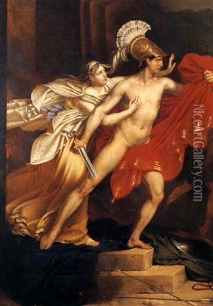 Alcibiade Difende L'amante Oil Painting - Jean Guillaume Elsidor Naigeon