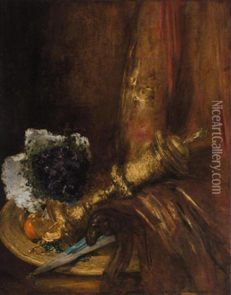 Nature Morte A La Coupe D'or Oil Painting - Antoine Vollon