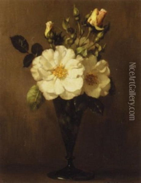Still Life Of Roses In A Glass Oil Painting - Alfred Frederick William Hayward