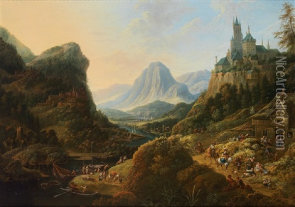 An Ideal Rhine Landscape With An Elevated Castle Oil Painting - Jan Griffier the Elder