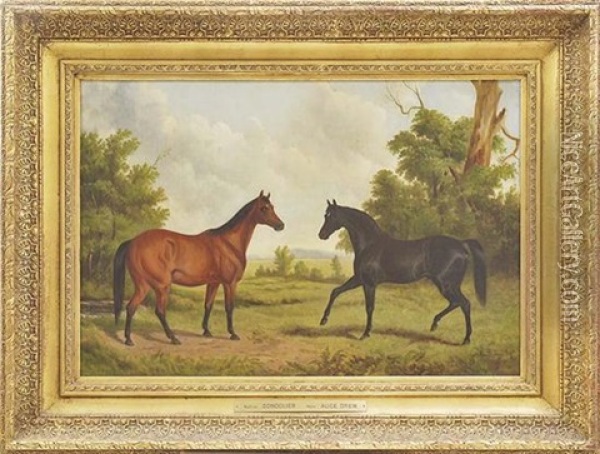 Stallion Gondolier Mare Alice Drew Oil Painting - Frederick Woodhouse Sr.