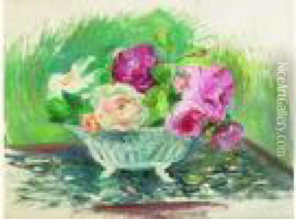 Nature Morte Au Panier Fleuri Oil Painting - Paule Gobillard