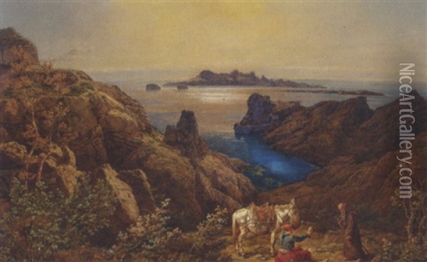 Graesk Olandskab, I Forgrunden Munk Og Bonde I Samtale Oil Painting - Johann Baptiste Heinefetter