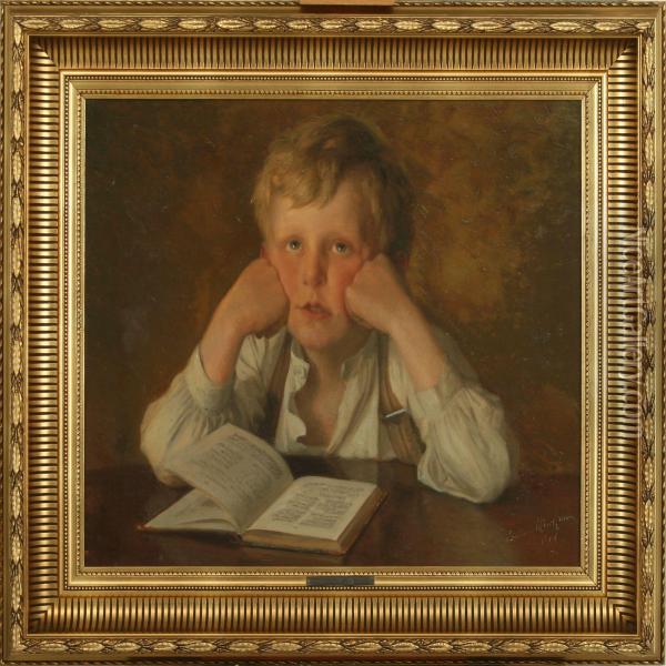 Boyreading Oil Painting - Johan Gudmundsen-Holmgreen