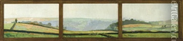 Paysages A Nafraiture (triptych) Oil Painting - Leon Frederic