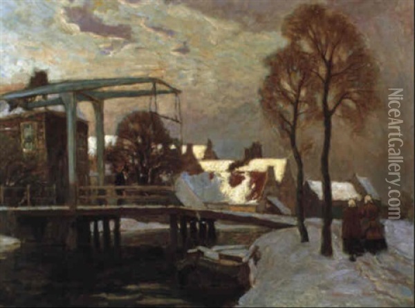 Winterliche Stadtlandschaft In Holland Oil Painting - Carl (Karl, Charles) O'Lynch of Town