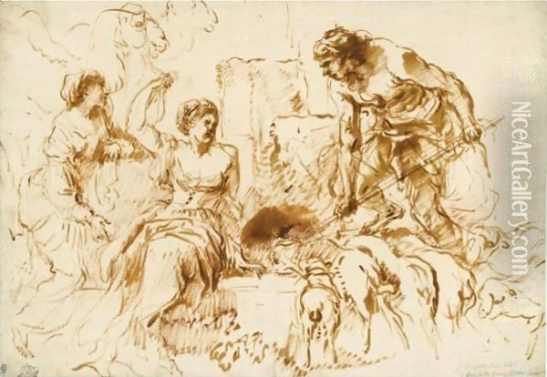 Jacob And Rachel At The Well Oil Painting - Giovanni Benedetto Castiglione