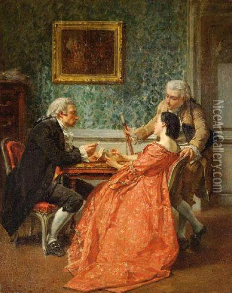 Elegant Company In An Interior Oil Painting - Victor Joseph Chavet