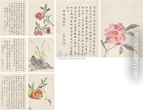 Flowers And Calligraphy Oil Painting -  Jiang Tingxi