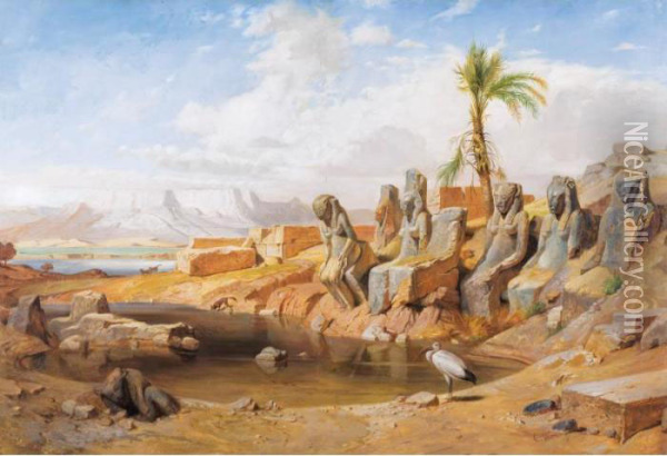 Le Temple De La Deesse Mout A Karnak Oil Painting - Carl Friedrich H. Werner