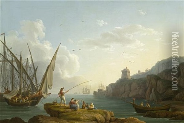 Gegenstucke: Kustenlandschaft Bei Vietri / Ein Schiffbruch (pair) Oil Painting - Jacob Philipp Hackert