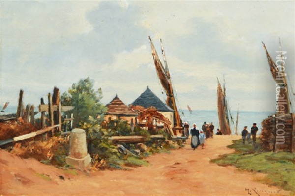 Coastal Scene In The Bretagne Oil Painting - Henri Linguet