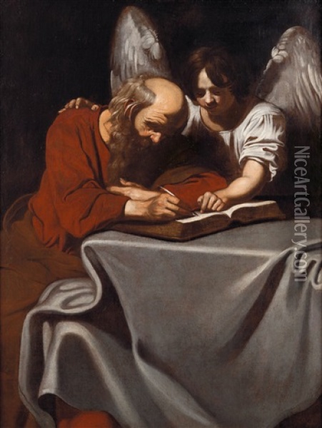 San Matteo E L'angelo Oil Painting - Nicolas Regnier